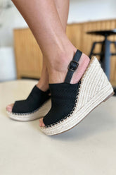 Black Peep Toe Platform Espadrille High Heel Sandals, Heeled Sandals, $ 39.00, A Moment Of Now™